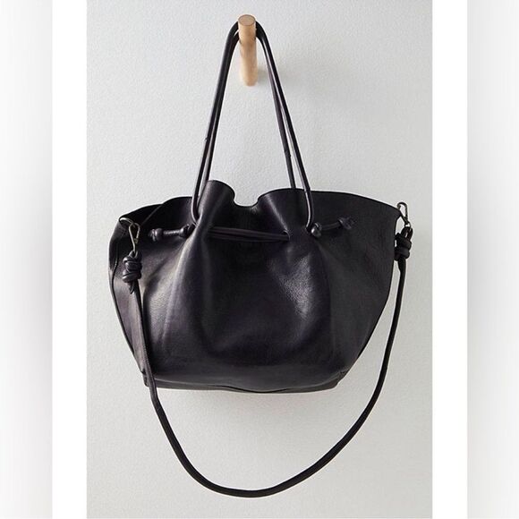 Free People Handbags - Free People Black Leather Drawstring Head Over Heels Tote